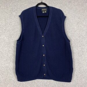 Vintage Eddie Bauer Mens XXL Navy Blue Sweater Vest Ribbed Made in USA